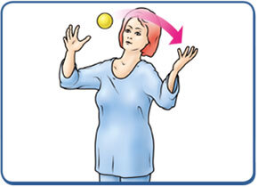 Abbildung Schwindelübungen: Gegenstand von rechts nach links in die Hände werfen
